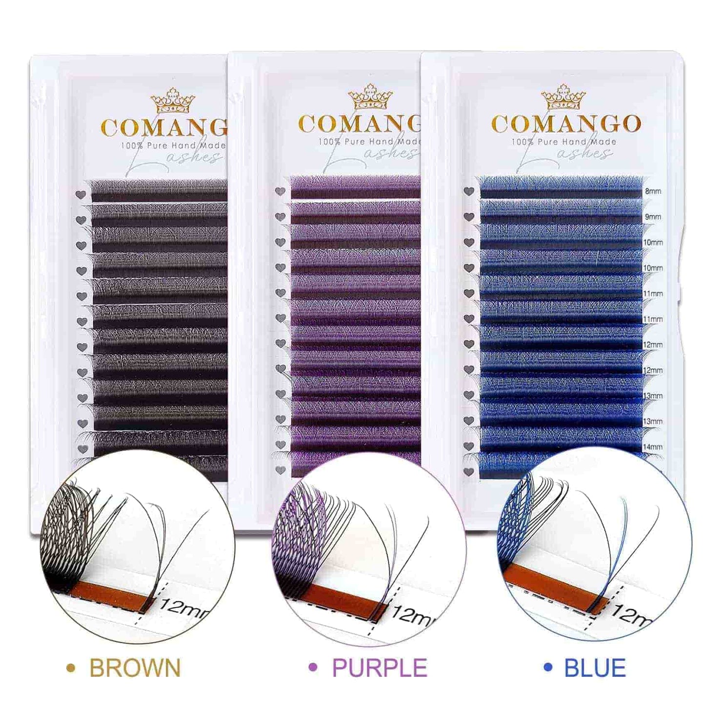 CoMango Lashes 3D-W colored lash extensions premade fans, ideal for creating bold, vibrant, and voluminous lash styles