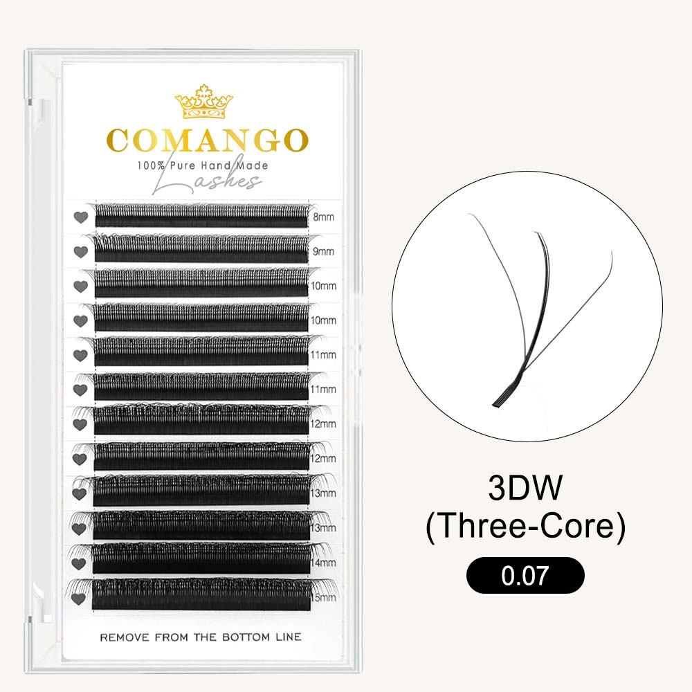 CoMango Lashes 3D-W three-core triple tips lash extensions 0.07mm for professional eyelash application