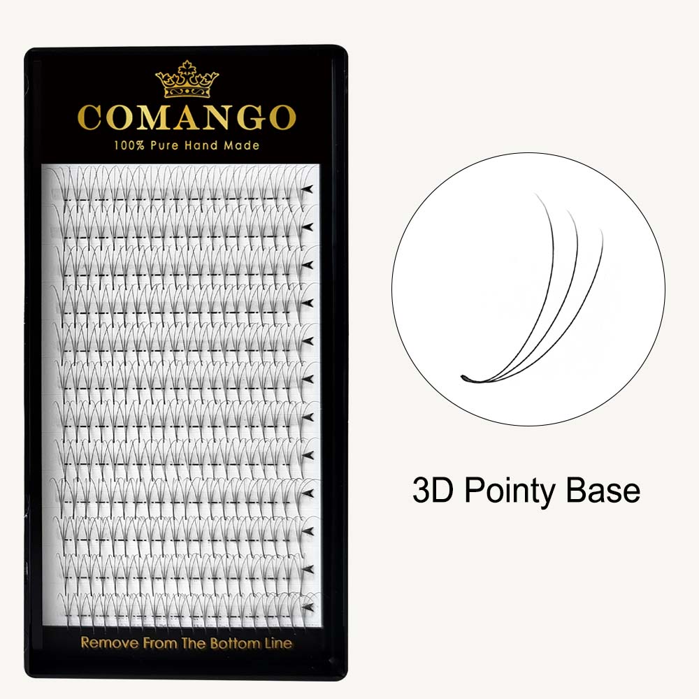 CoMango Lashes 3D premade volume fans 0.07 pointy base lash extensions tray for professional eyelash application