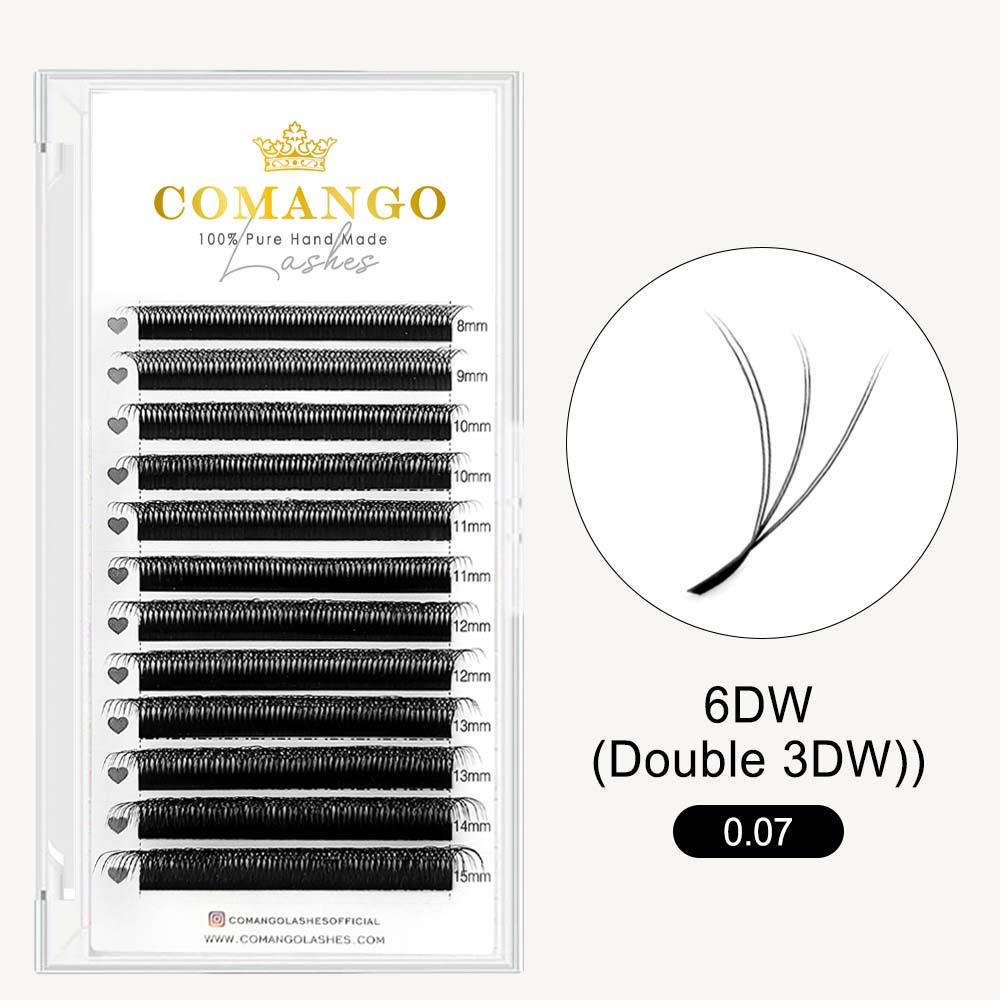 CoMango Lashes 6D-W premade volume fans, double 3D-W shape lashes extensions for professional eyelash application