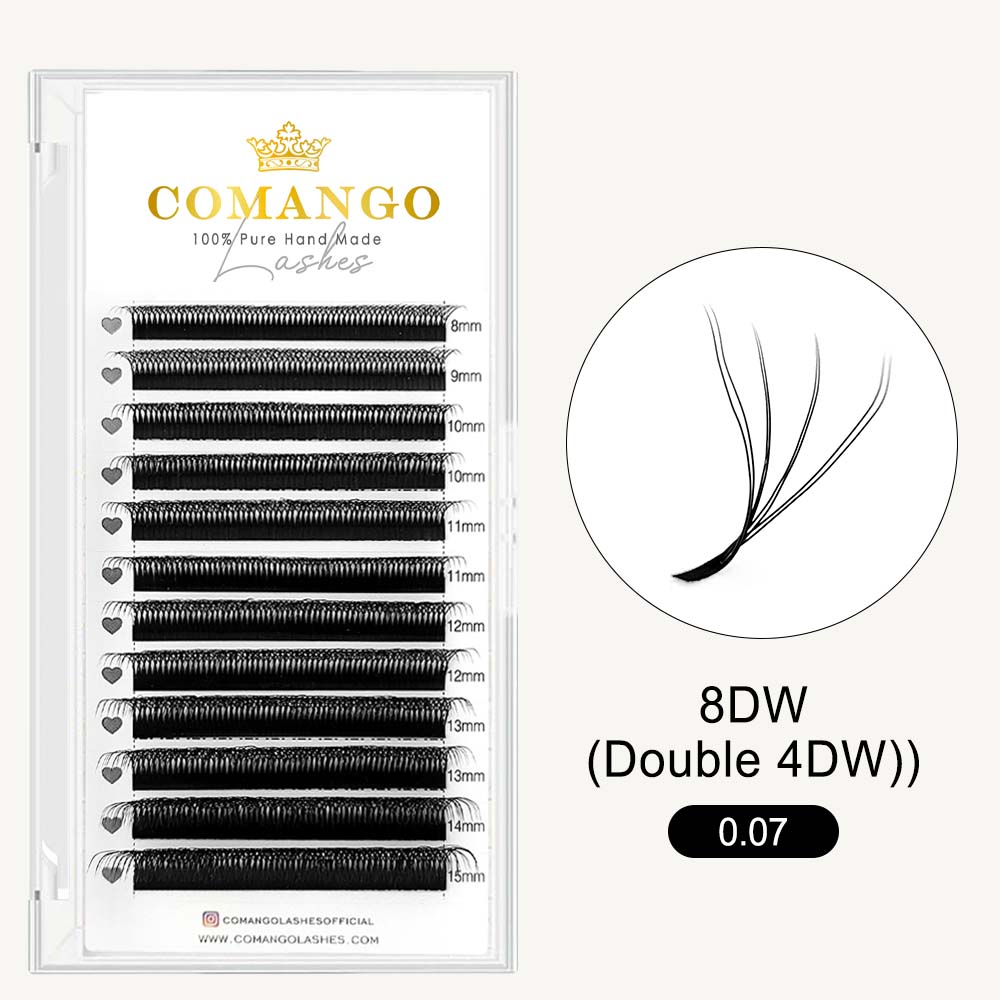 CoMango Lashes 8D-W premade volume fans, double 4D-W shape lash extensions for professional eyelash application