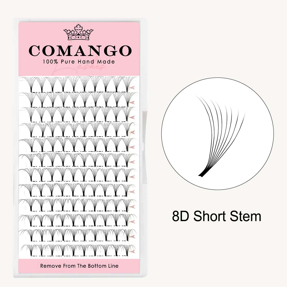 CoMango Lashes 8D premade volume fans short stem lash extensions 0.07 for professional eyelash application