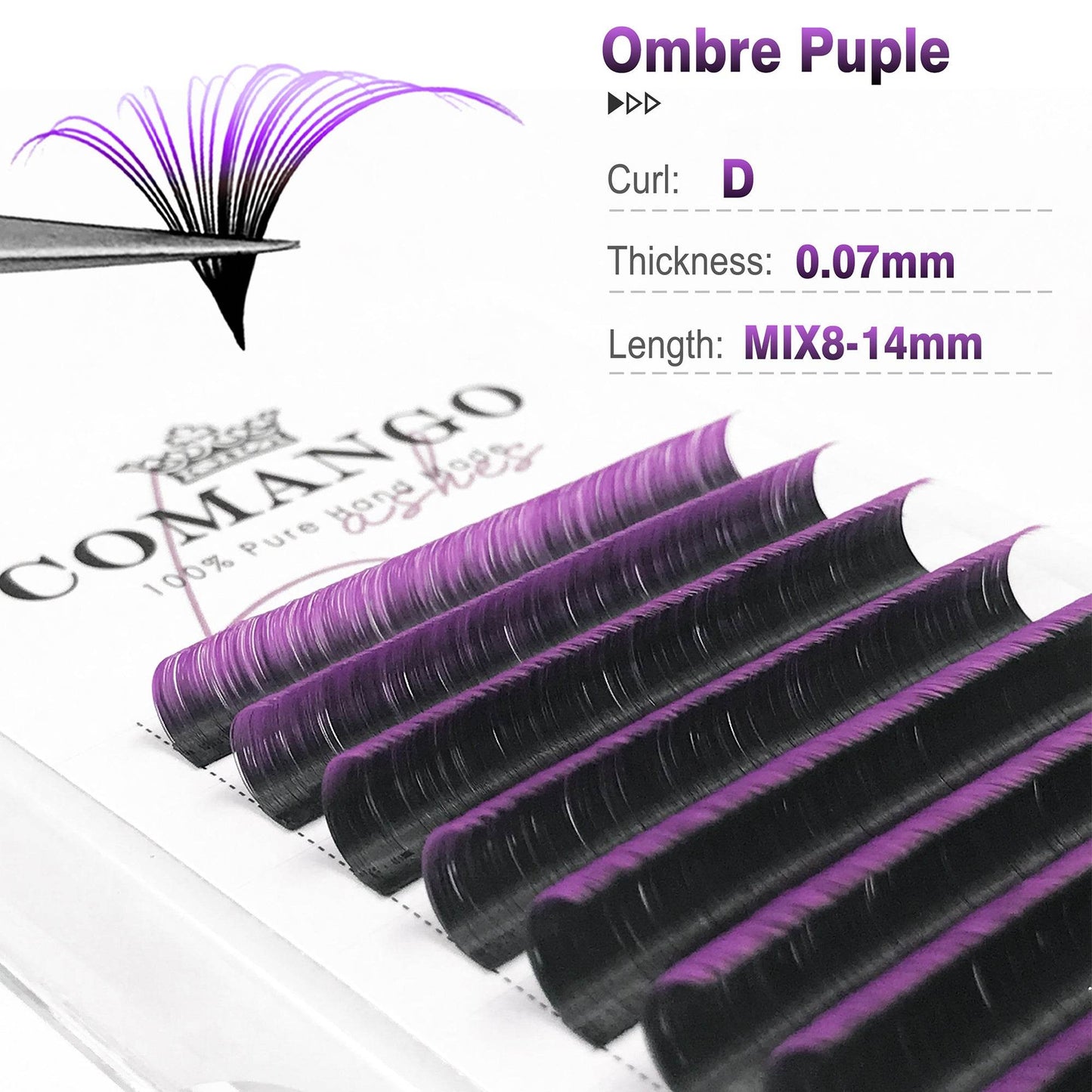 CoMango Lashes easy fans ombre purple lash extensions 0.07mm, soft blooming lashes for bold and creative lash looks