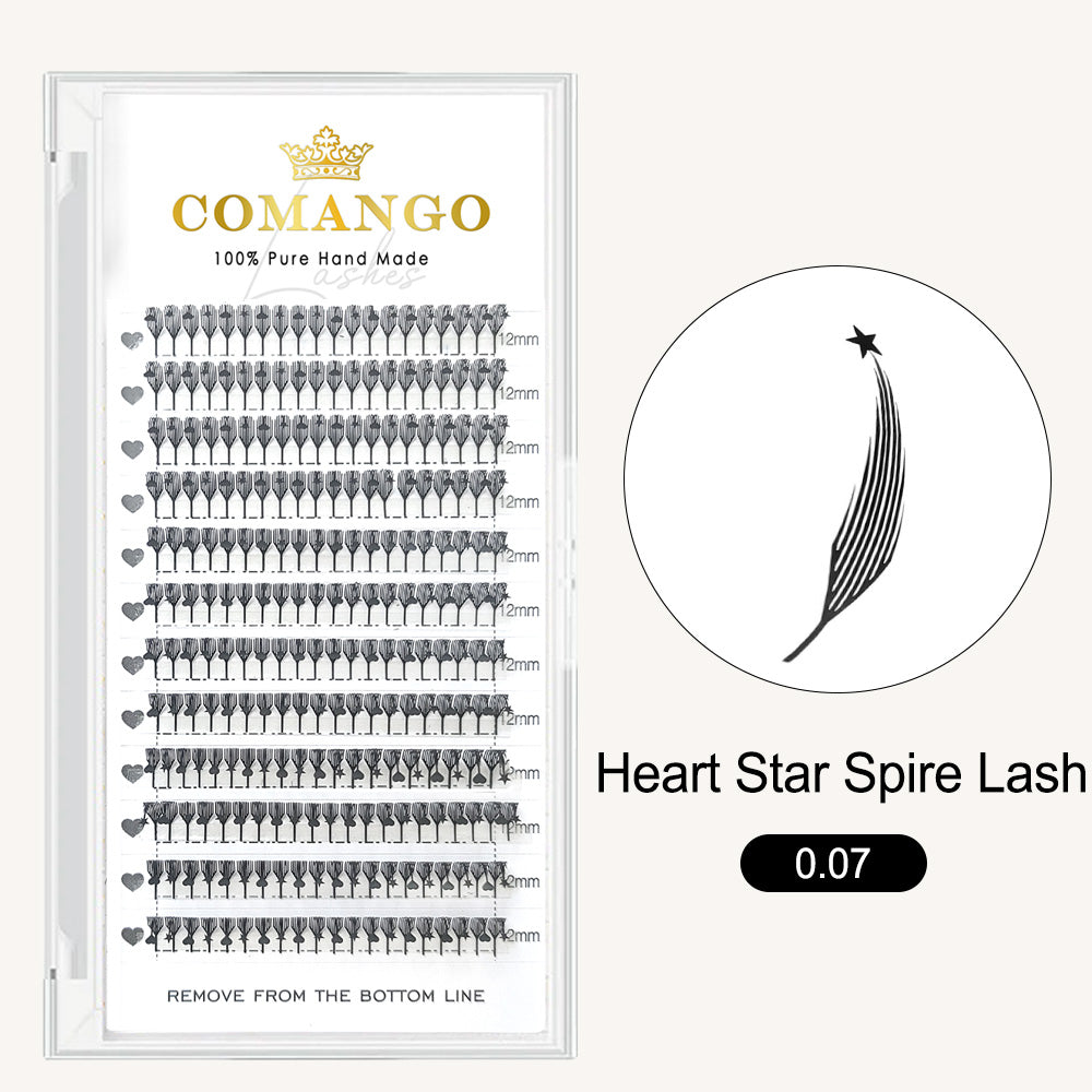 CoMango Lashes Heart Star Spire anime lash extensions 0.07, spiky fluffy design for dramatic manga effect and anime-inspired lash looks