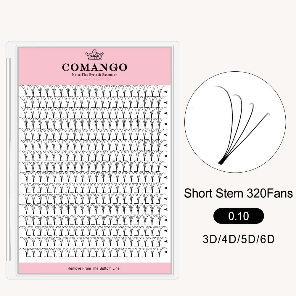 CoMango Lashes 300 fans tray of premade volume fans 0.05 pointy base lash extensions for professional eyelash application