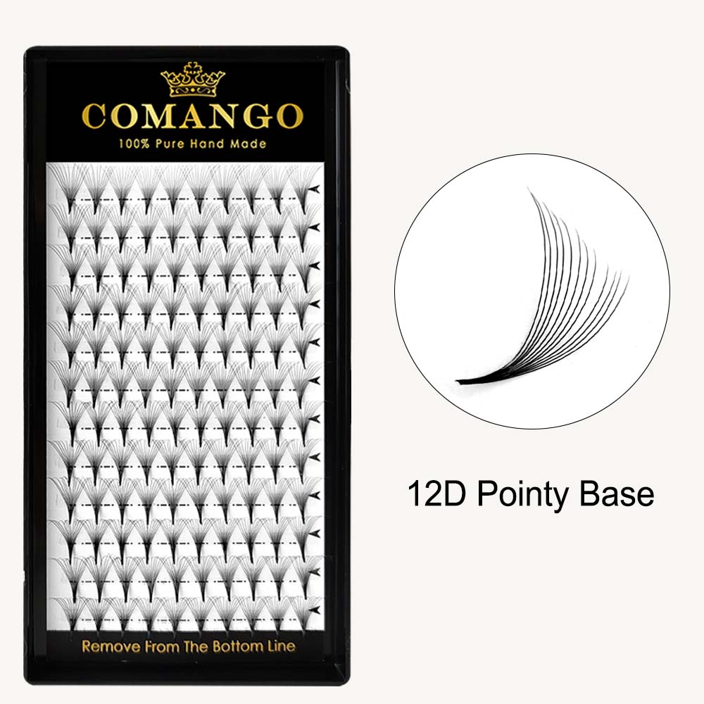 CoMango Lashes high-quality 0.05 12D pointy base premade volume fans lash extensions tray for salon lash artists