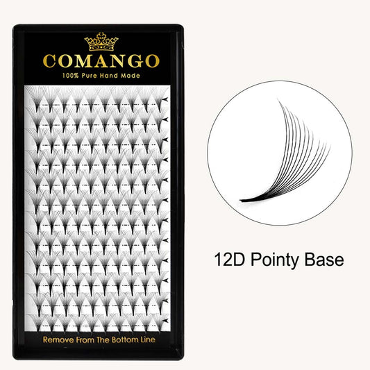 CoMango Lashes high-quality 0.05 12D pointy base premade volume fans lash extensions tray for salon lash artists