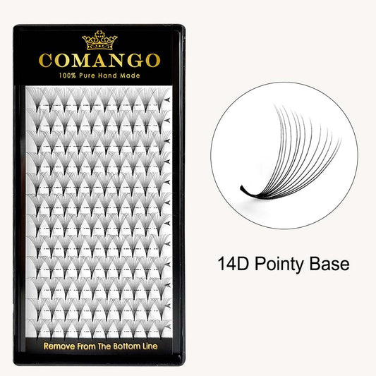 CoMango Lashes 14D premade volume fans 0.05 pointy base lash extensions tray for professional eyelash application