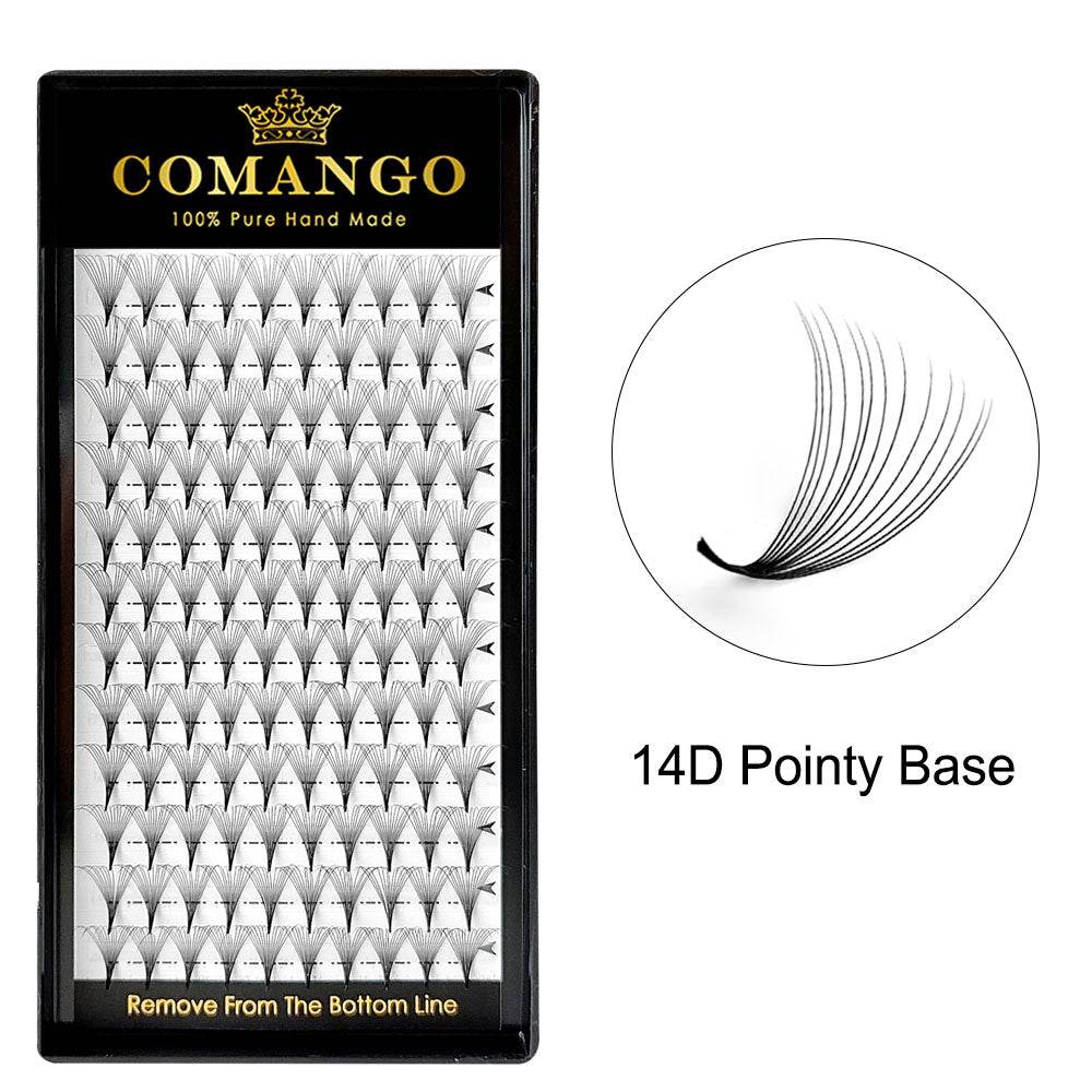 CoMango Lashes 14D premade volume fans 0.05 pointy base lash extensions tray for professional eyelash application