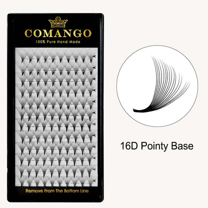 CoMango Lashes 16D premade volume fans 0.05 pointy base lash extensions tray for professional eyelash application