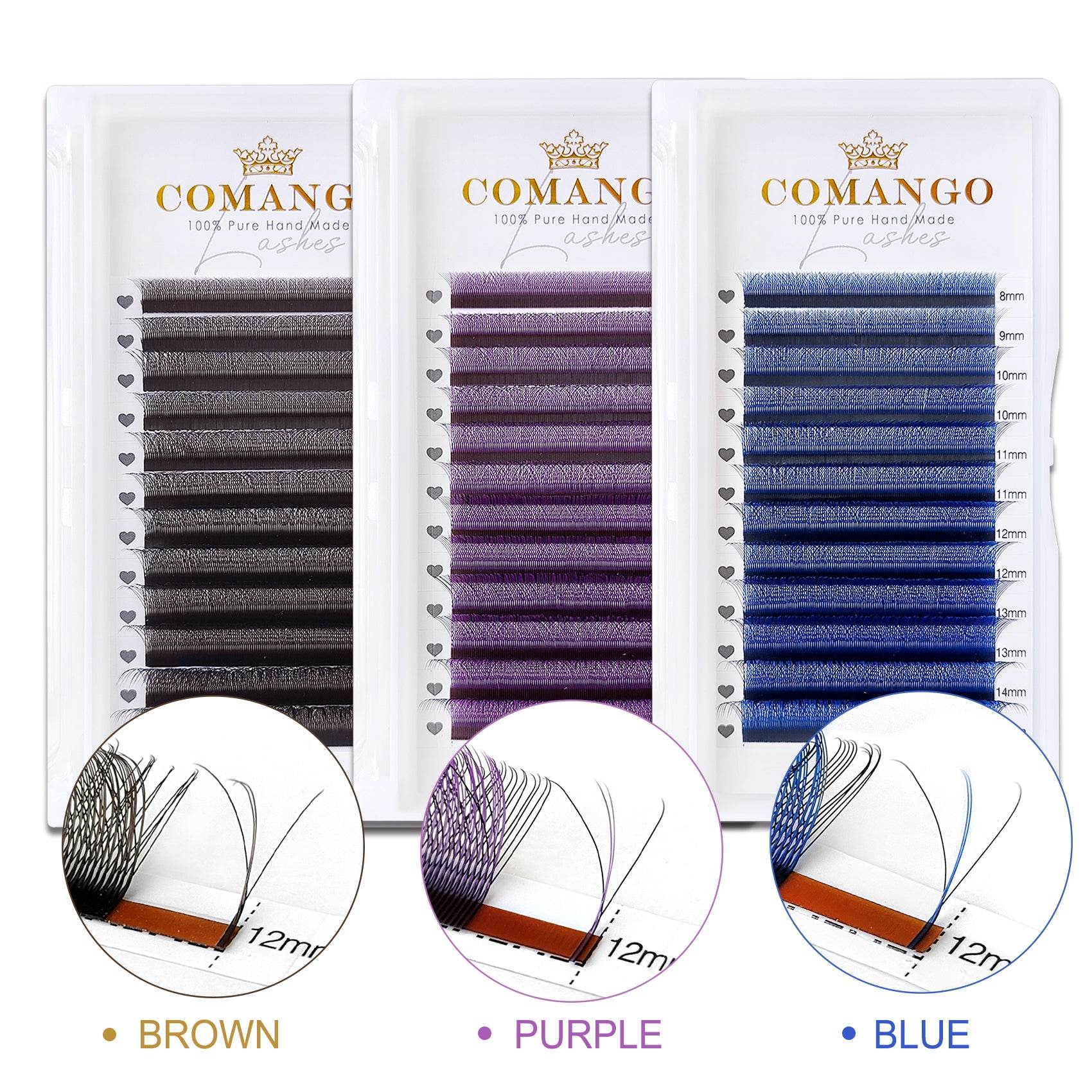 CoMango Lashes 3D-W colored lash extensions premade fans, ideal for creating bold, vibrant, and voluminous lash styles