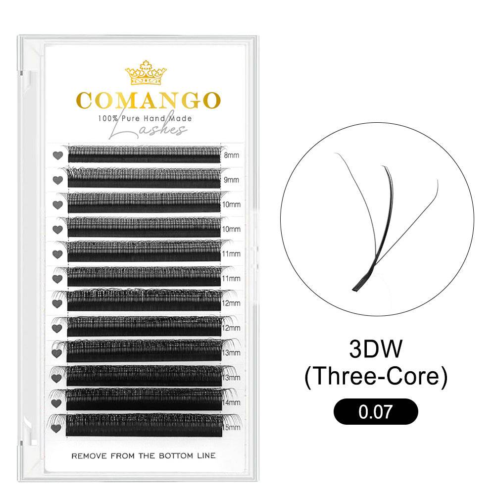 CoMango Lashes 3D-W three-core triple tips lash extensions 0.07mm for professional eyelash application