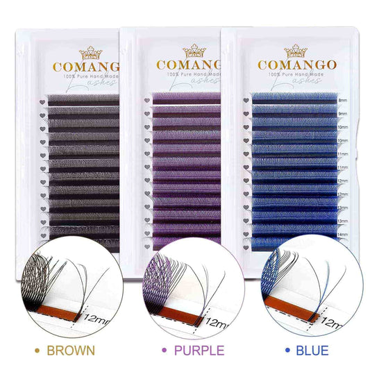 CoMango Lashes 3D-W colored lash extensions premade fans, ideal for creating bold, vibrant, and voluminous lash styles