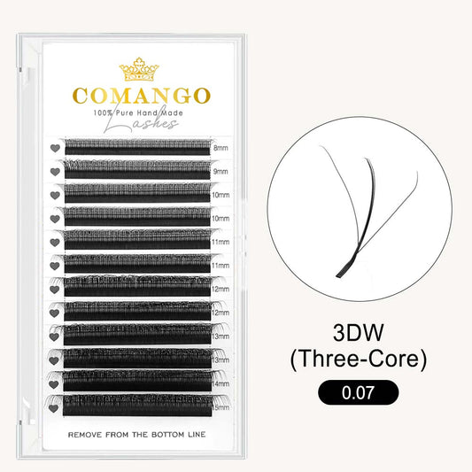 CoMango Lashes 3D-W three-core triple tips lash extensions 0.07mm for professional eyelash application