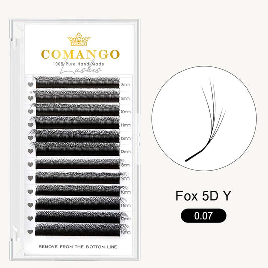 CoMango Lashes 5D Fox YY lash extensions 0.07, fluffy volume for fox eye effect, professional eyelash application