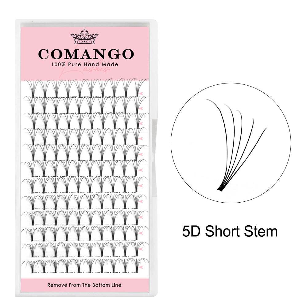 CoMango Lashes 5D premade volume fans short stem lash extensions in 0.07 and 0.10 thickness for professional eyelash application