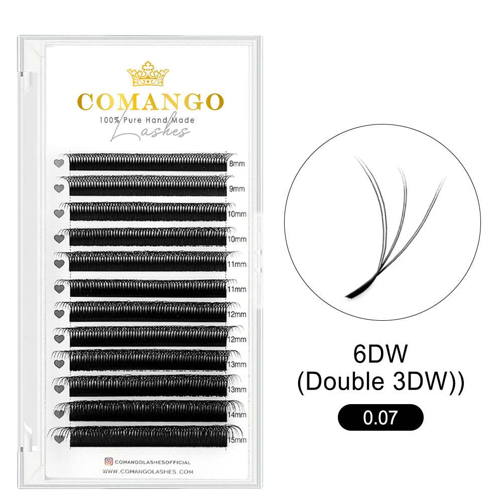 CoMango Lashes 6D-W premade volume fans, double 3D-W shape lashes extensions for professional eyelash application