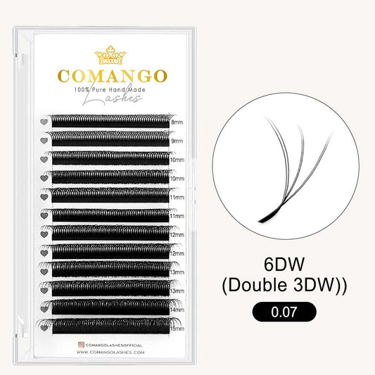 CoMango Lashes 6D-W premade volume fans, double 3D-W shape lashes extensions for professional eyelash application