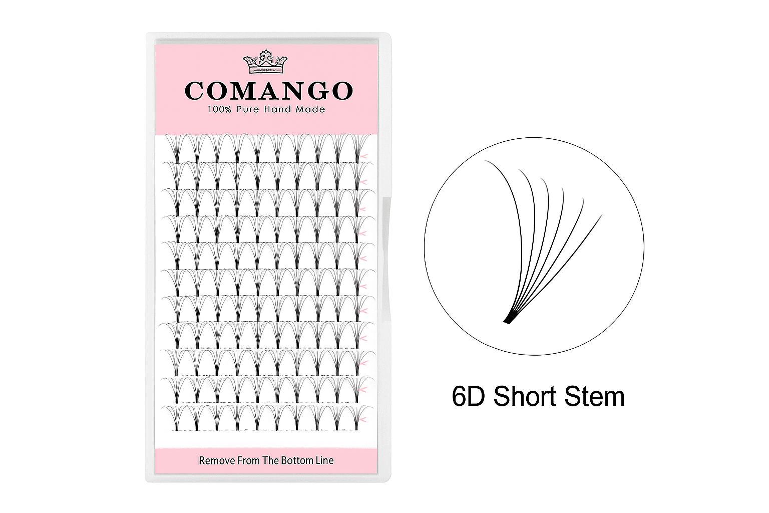CoMango Lashes 6D premade volume fans short stem lash extensions in 0.07 and 0.10 thickness for professional eyelash application