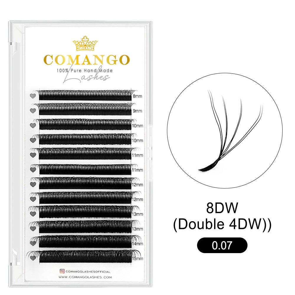 CoMango Lashes 8D-W premade volume fans, double 4D-W shape lash extensions for professional eyelash application