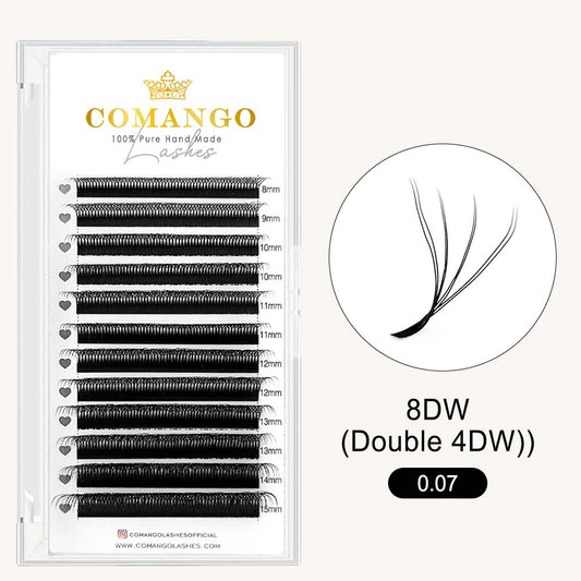 CoMango Lashes 8D-W premade volume fans, double 4D-W shape lash extensions for professional eyelash application