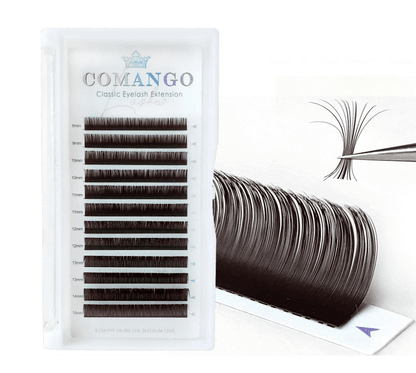 CoMango Lashes classic colored lash extensions 0.07mm in chocolate brown, soft and full lashes for subtle and natural-looking volume