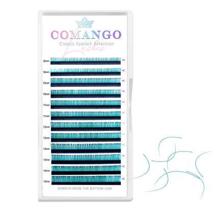 CoMango Lashes classic colored lash extensions 0.07mm in dark turquoise, soft, voluminous, and colorful for eye-catching lash styling