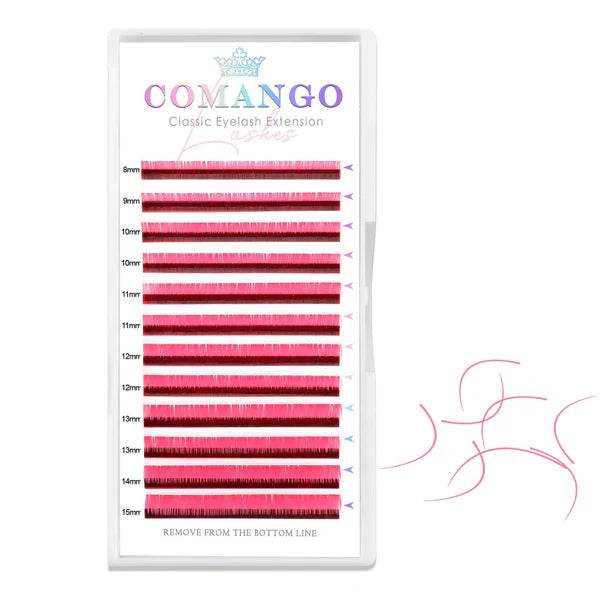 CoMango Lashes classic colored lash extensions 0.07mm in pink, soft and voluminous for vibrant lash styling