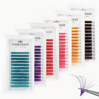 CoMango Lashes easy fans colored lash extensions for professional volume lash application, vibrant shades with quick blooming design