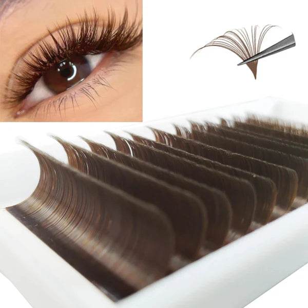 CoMango Lashes easy fans colored lash extensions in brown, soft lightweight lashes for natural yet defined volume lash sets