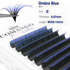 CoMango Lashes easy fans ombre blue lash extensions 0.07mm, lightweight gradient lashes for trendy and eye-catching lash styling