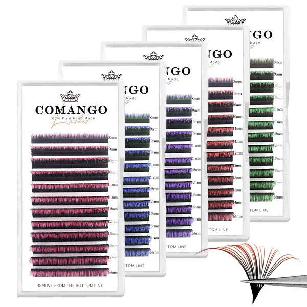 CoMango Lashes easy fans ombre colored lash extensions for professional fast-bloom volume application with stylish gradient colors