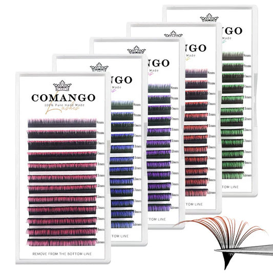 CoMango Lashes easy fans ombre colored lash extensions for professional fast-bloom volume application with stylish gradient colors