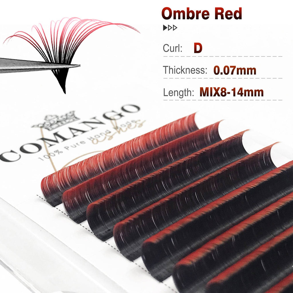 CoMango Lashes easy fans ombre orange red lash extensions 0.07mm, vivid gradient lashes for dramatic and stylish lash looks
