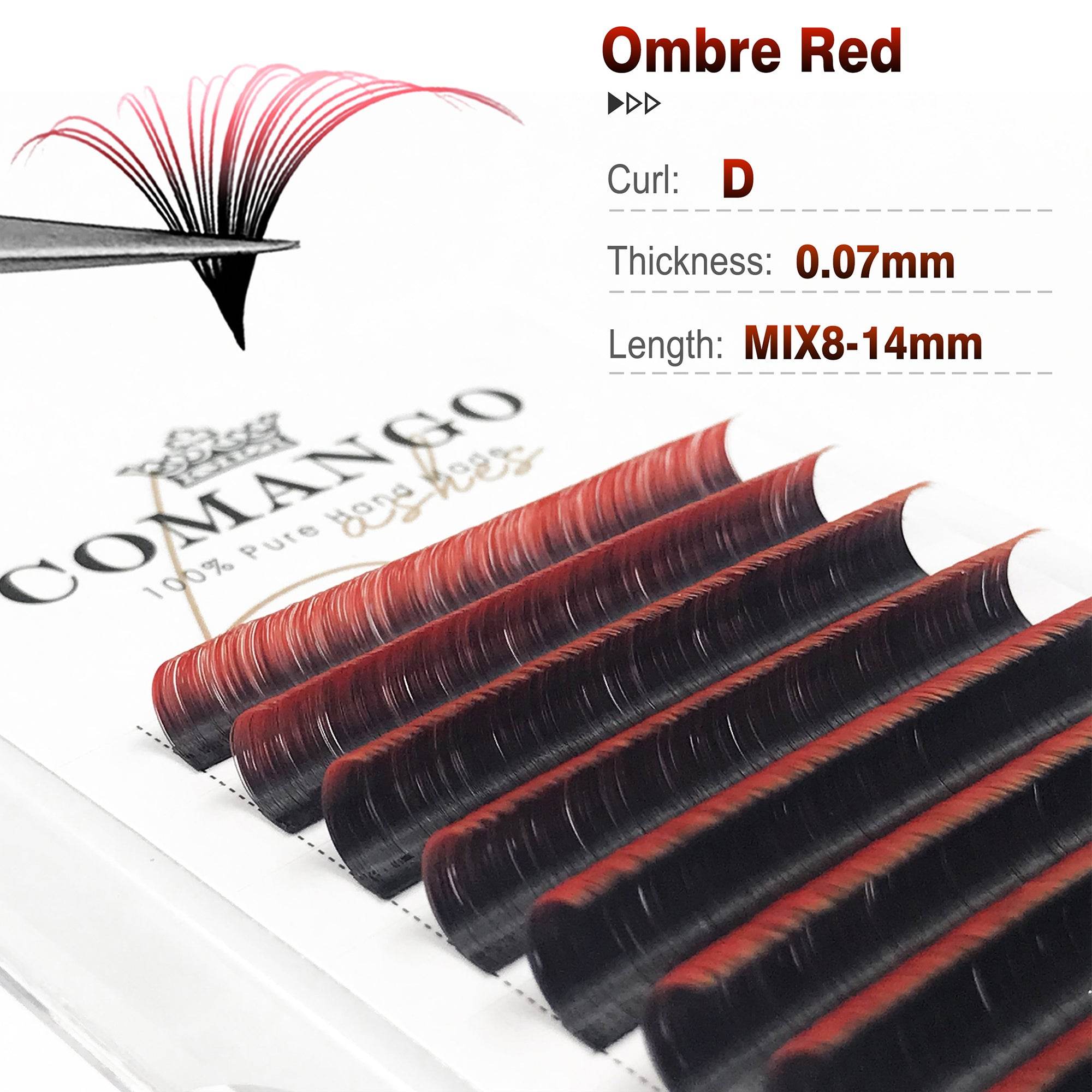 CoMango Lashes easy fans ombre orange red lash extensions 0.07mm, vivid gradient lashes for dramatic and stylish lash looks