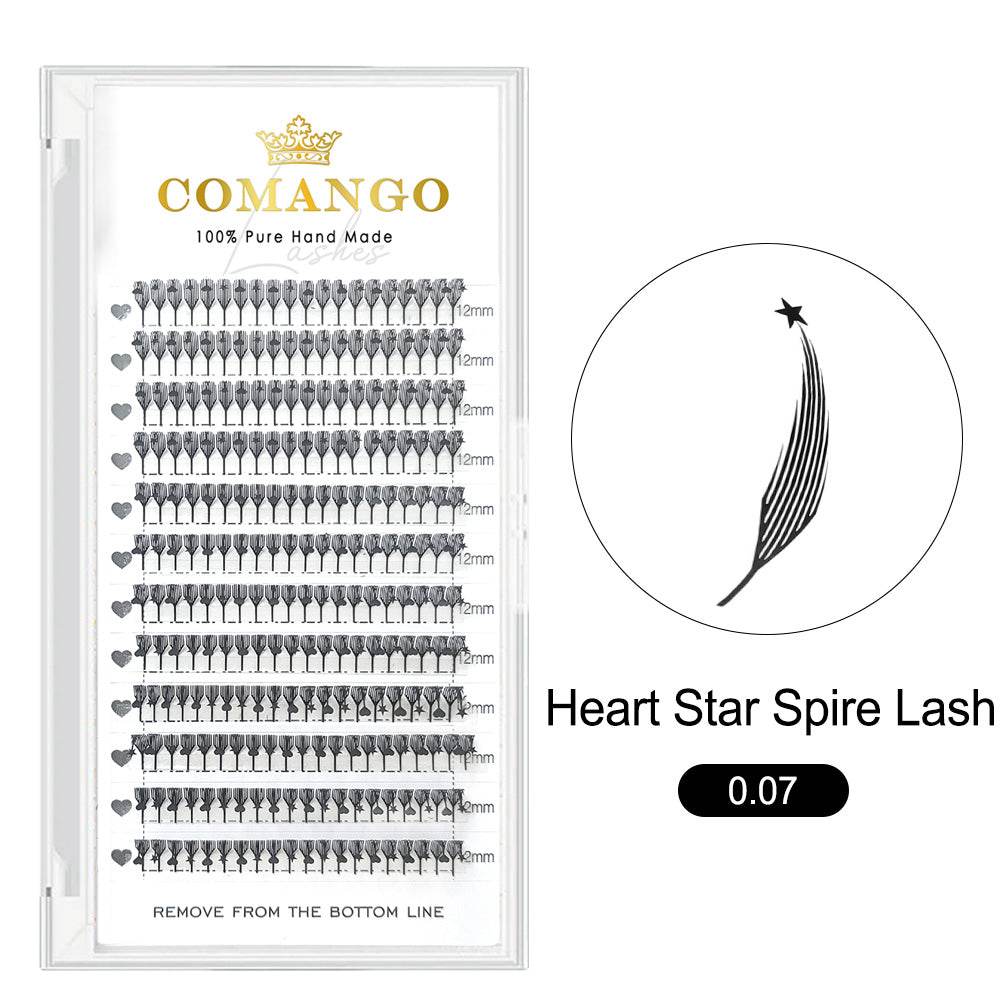 CoMango Lashes Heart Star Spire anime lash extensions 0.07, spiky fluffy design for dramatic manga effect and anime-inspired lash looks