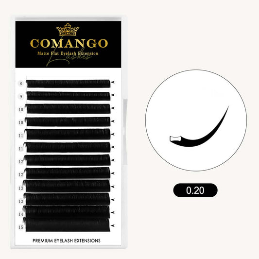 CoMango Lashes high-quality 0.20 ellipse flat lashes extensions in matte black for salon lash artists