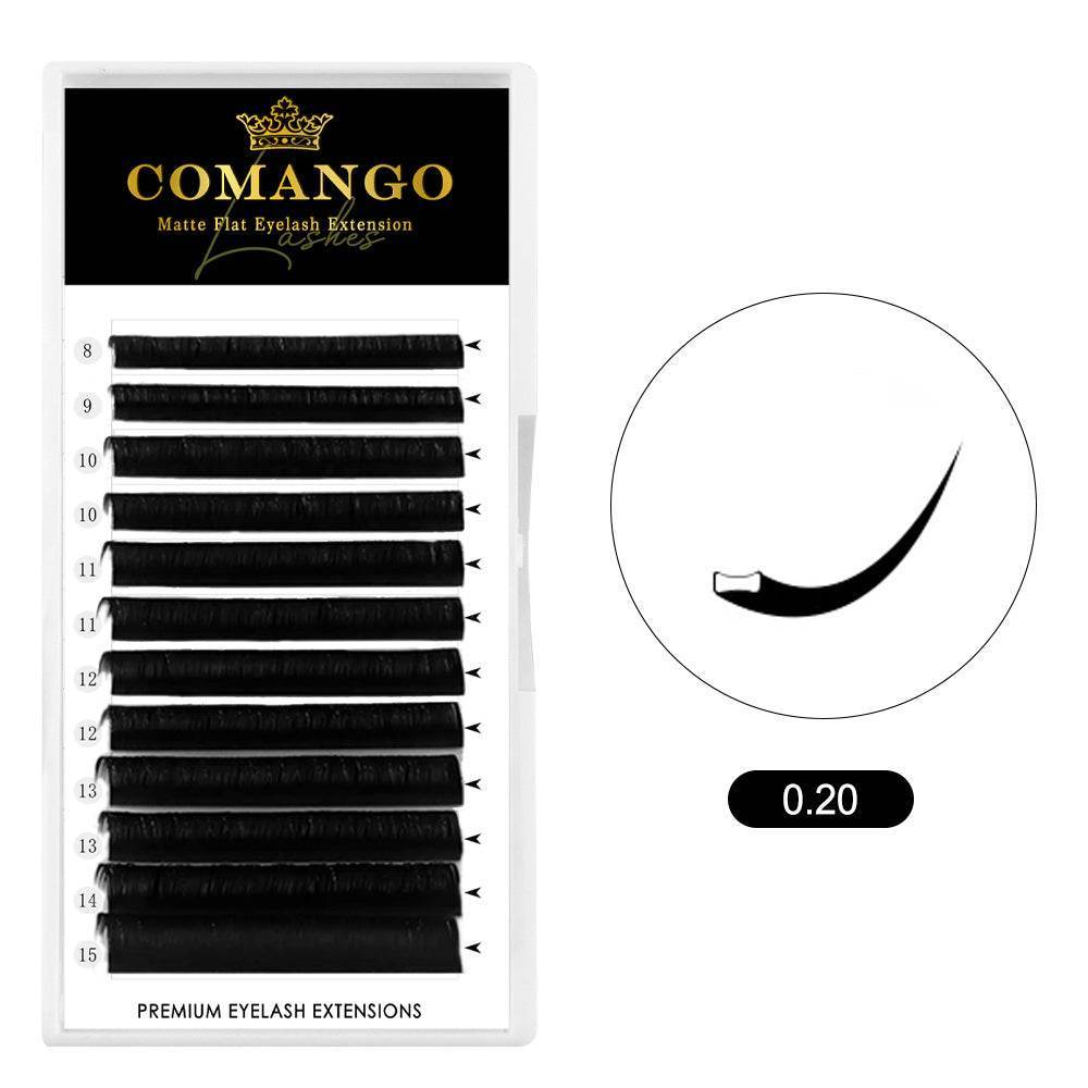 CoMango Lashes high-quality 0.20 ellipse flat lashes extensions in matte black for salon lash artists