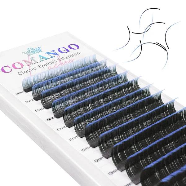 CoMango Lashes ombre classic lash extensions 0.07mm in blue gradient, soft and voluminous lashes for trendy lash designs