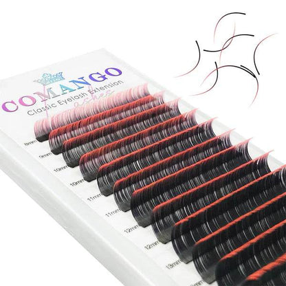 CoMango Lashes ombre classic lash extensions 0.07mm in orange-red gradient, vibrant colorful lashes for eye-catching lash effects