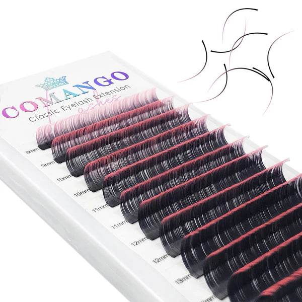 CoMango Lashes ombre classic lash extensions 0.07mm in pink gradient, soft and stylish lashes for vibrant lash looks
