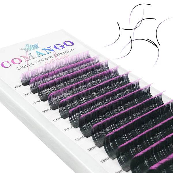 CoMango Lashes ombre classic lash extensions 0.07mm in purple gradient, professional colorful lashes for bold lash styling