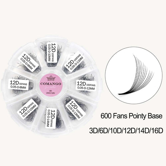 CoMango Lashes high-quality 600 pointy base premade loose fans lash extensions tray for salon lash artists