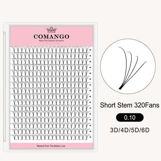CoMango Lashes 300 fans tray of premade volume fans 0.05 pointy base lash extensions for professional eyelash application