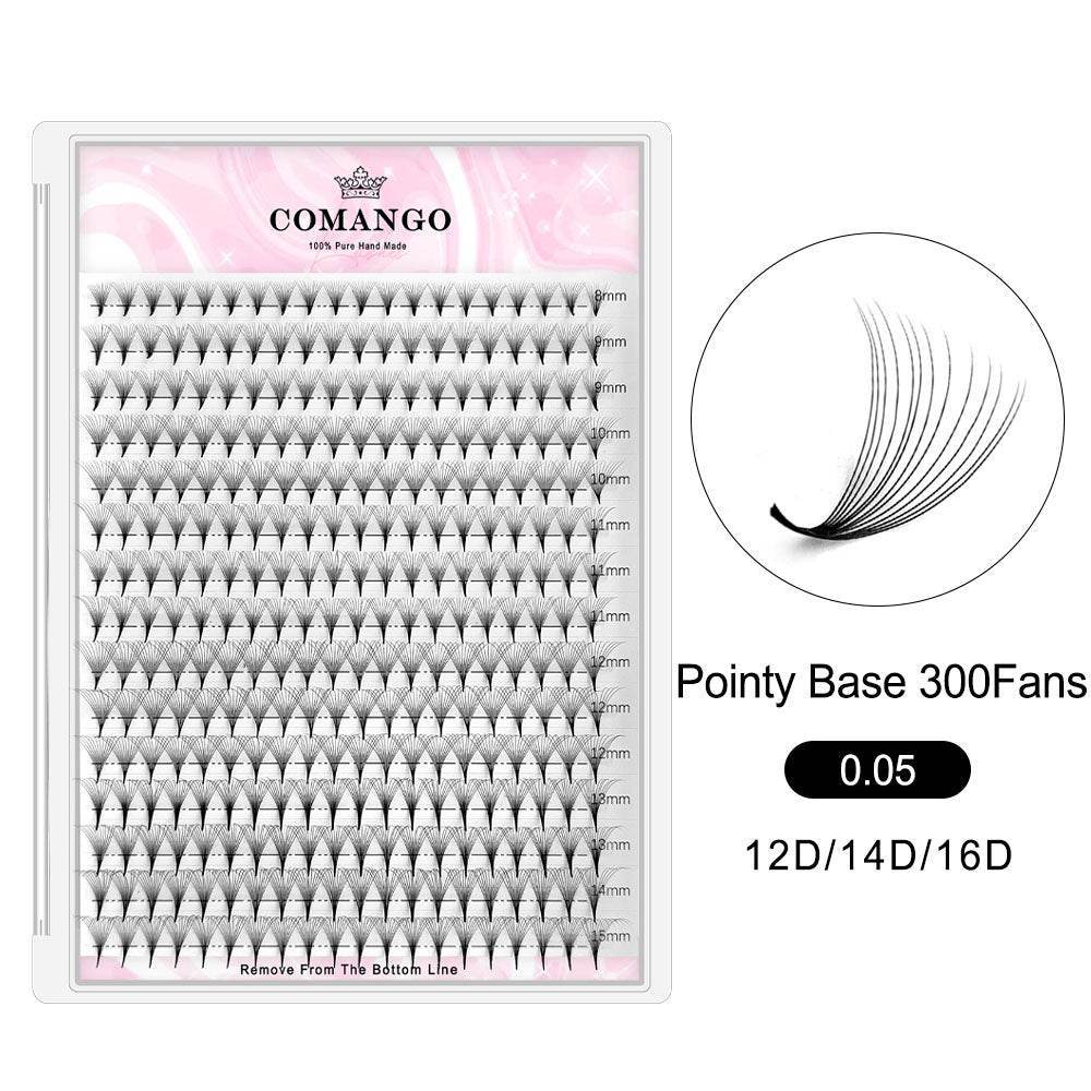 CoMango Lashes 300 fans tray of premade volume fans 0.05 pointy base lash extensions for professional eyelash application