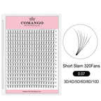 CoMango Lashes 320 fans tray of short stem premade volume fans 0.07 eyelash extensions for professional use