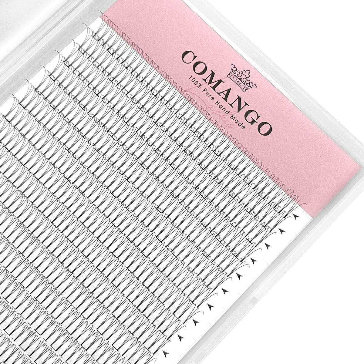 CoMango Lashes high-quality short stem premade volume fans 0.10 eyelash extensions 320 tray for salon lash artists

