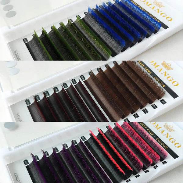 CoMango Lashes two-color easy fans lash extensions, soft lightweight blooming lashes in dual-tone design for trendy and eye-catching lash looks