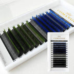 CoMango Lashes two-color easy fans lash extensions 0.07mm in ombre blue & ombre green, colorful blooming dual-tone lashes for trendy and eye-catching lash styling