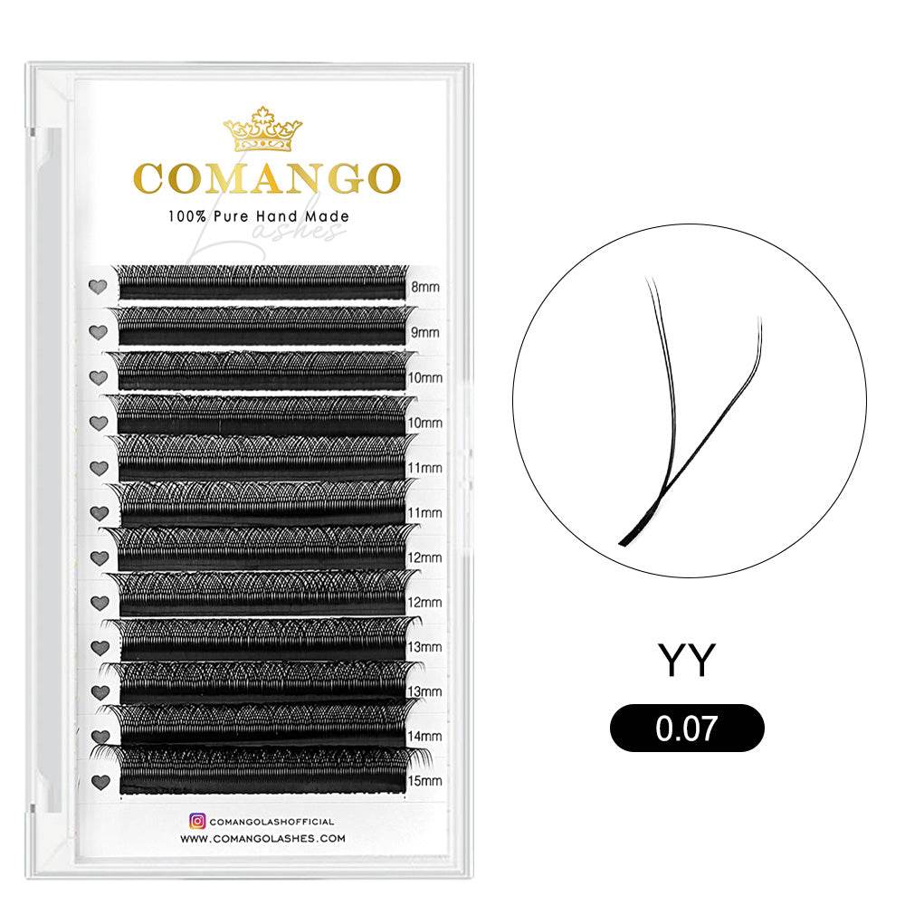 CoMango Lashes YY shape lash extensions premade fans, perfect for creating fluffy and wispy volume lash looks